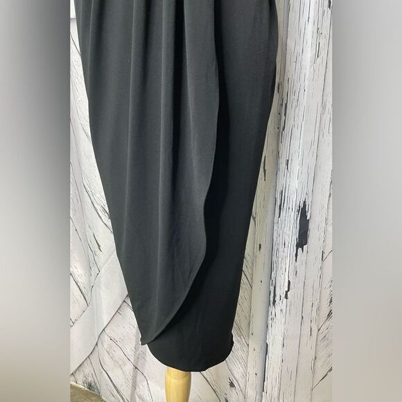 Boston Proper One Shoulder Tulip Dress Black 6 - Picture 3 of 7